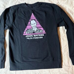 Black Cotton Blend Graphic “John Waters”  Lightweight Crewneck